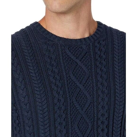 New Goodthreads Men’s Size L T Cable Knit Crewneck Sweater Navy Blue Long Sleeve - Picture 5 of 15